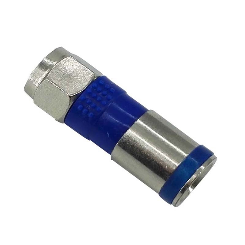 F Male Compression Coaxial Cable Connector RG6U/ RG59 Plug Blue Ring