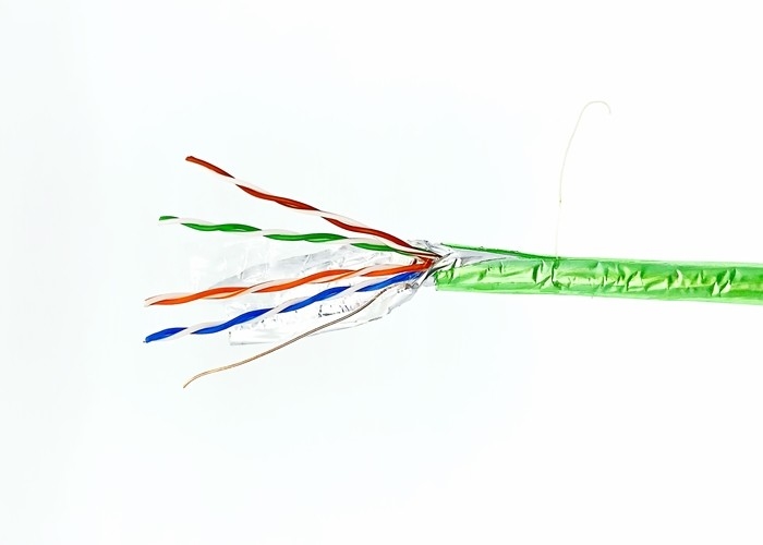 24AWG CAT5E Shielded Ethernet Cable , CAT5E FTP Cable Transparant Green PVC