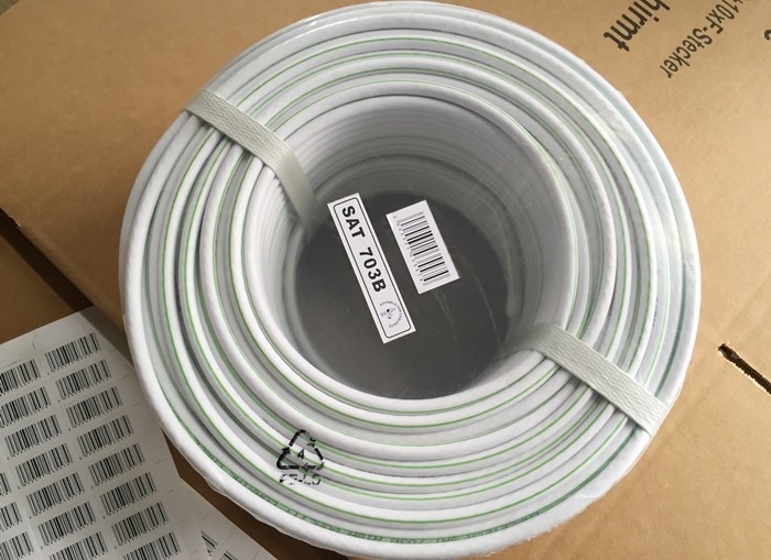 SAT703B 1.13mm CU  75 Ohm Coaxial Cable Green Strips Line For Satellite SATV